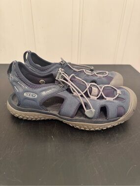Keen SOLR Sandals Waterproof Hiking Closed Toe Bungee Konnectfit Blue Grey 8